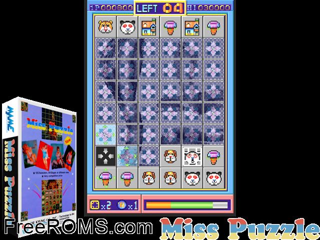 Miss Puzzle MAME game showing 3D box cover and gameplay screenshot
