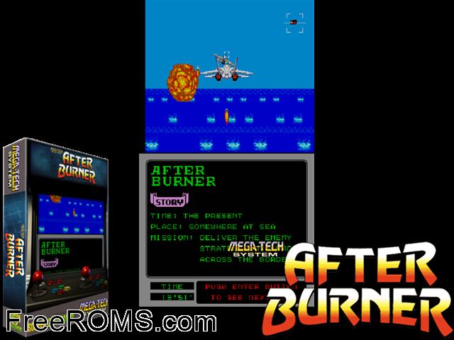 After Burner (Mega-Tech) MAME game showing 3D box cover and gameplay screenshot