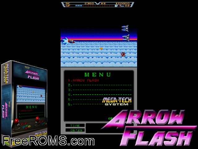 Arrow Flash (Mega-Tech) MAME game showing 3D box cover and gameplay screenshot