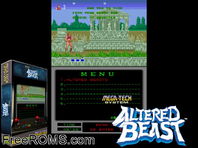 Altered Beast (Mega-Tech) MAME game showing 3D box cover and gameplay screenshot