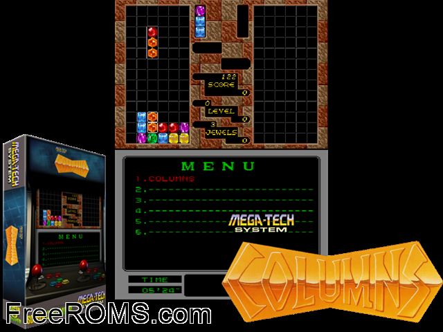 Columns (Mega-Tech) MAME game showing 3D box cover and gameplay screenshot