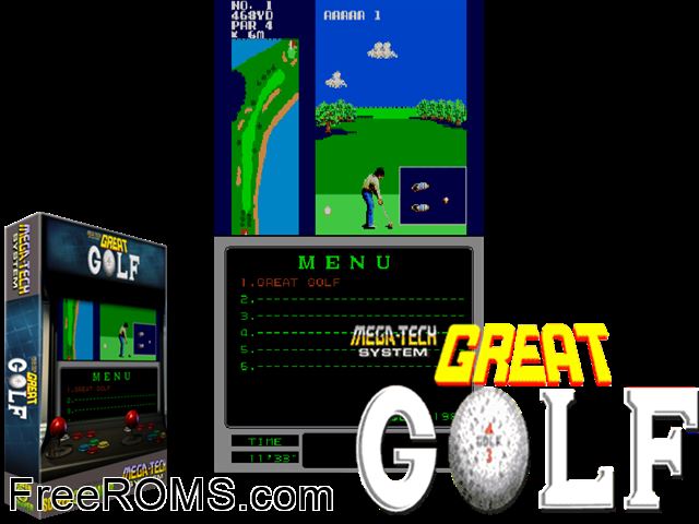 Great Golf (Mega-Tech) MAME game showing 3D box cover and gameplay screenshot