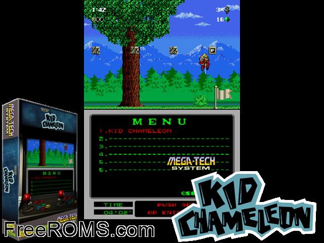 Kid Chameleon (Mega-Tech) MAME game showing 3D box cover and gameplay screenshot