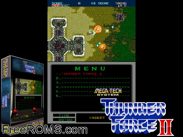 Thunder Force II MD (Mega-Tech) MAME game showing 3D box cover and gameplay screenshot