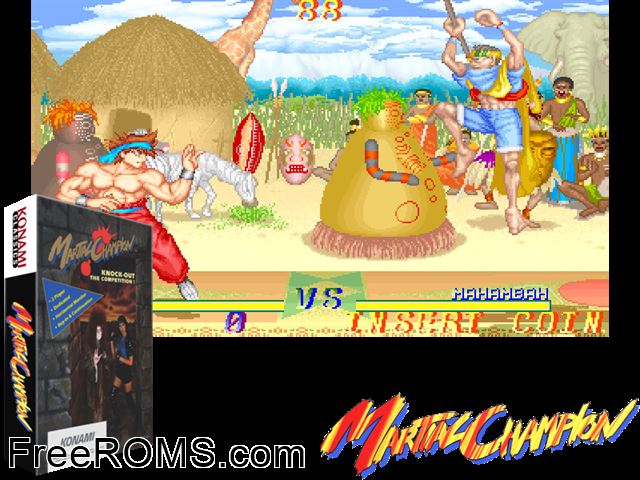 Martial Champion (ver EAA) MAME game showing 3D box cover and gameplay screenshot