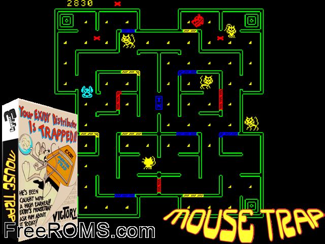 Mouse Trap (version 3) MAME game showing 3D box cover and gameplay screenshot