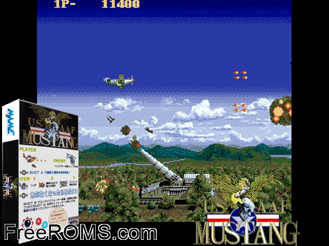 US AAF Mustang (Seoul Trading) MAME game showing 3D box cover and gameplay screenshot