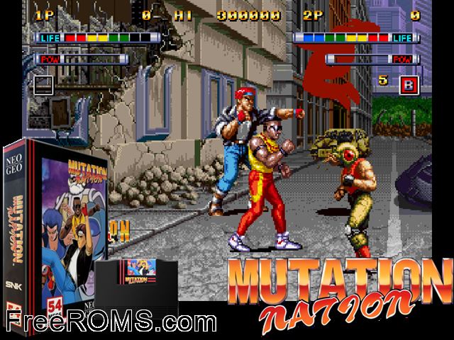 Mutation Nation MAME game showing 3D box cover and gameplay screenshot