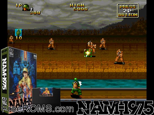 NAM-1975 MAME game showing 3D box cover and gameplay screenshot
