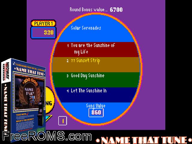 Name That Tune MAME game showing 3D box cover and gameplay screenshot