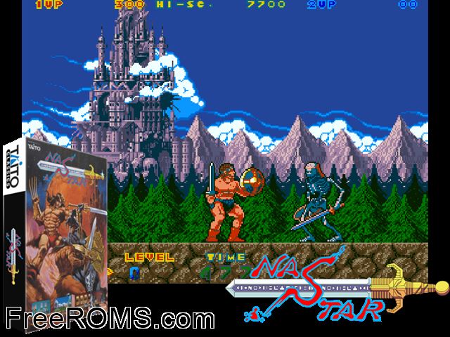 Nastar (World) MAME game showing 3D box cover and gameplay screenshot