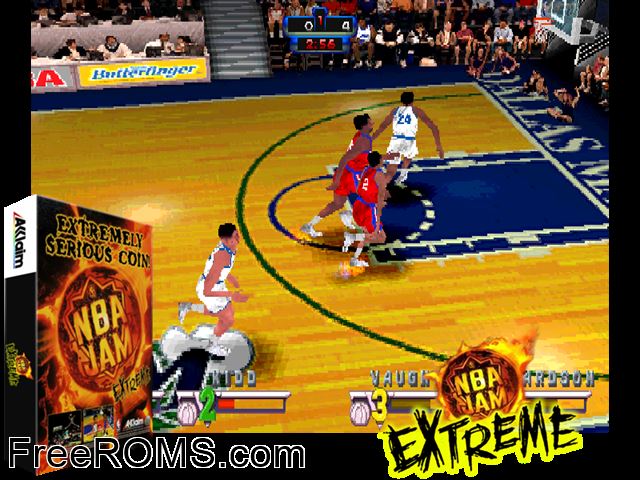 NBA Jam Extreme MAME game showing 3D box cover and gameplay screenshot