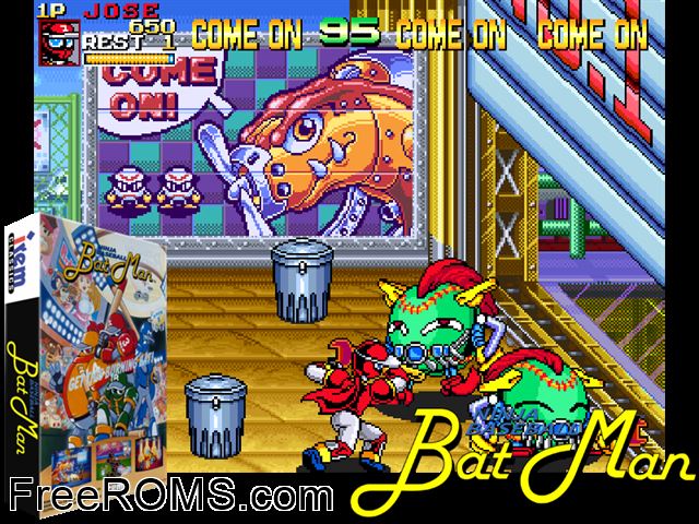 Ninja Baseball Batman (US) MAME game showing 3D box cover and gameplay screenshot