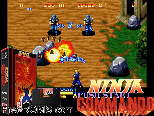 Ninja Commando MAME game showing 3D box cover and gameplay screenshot