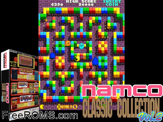 Namco Classics Collection Vol.2 MAME game showing 3D box cover and gameplay screenshot