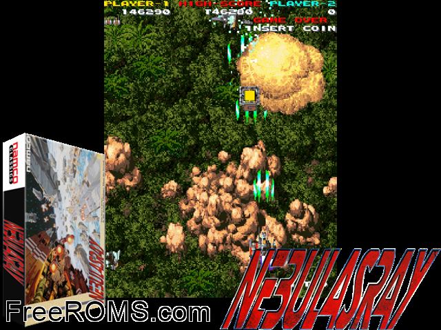 Nebulas Ray (World) MAME game showing 3D box cover and gameplay screenshot