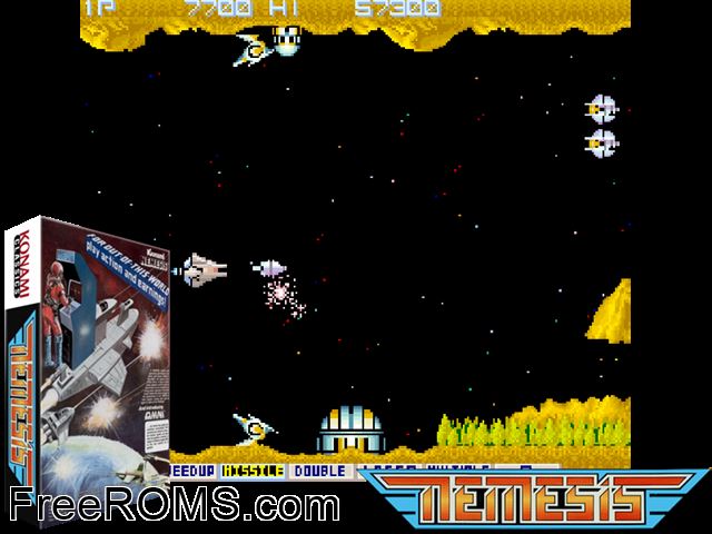 Nemesis MAME game showing 3D box cover and gameplay screenshot