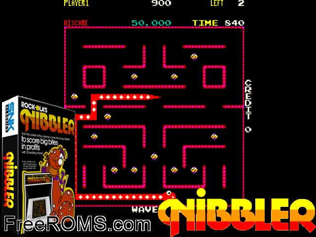 Nibbler (set 2) MAME game showing 3D box cover and gameplay screenshot