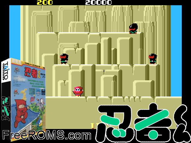 Ninjakun Majou no Bouken MAME game showing 3D box cover and gameplay screenshot