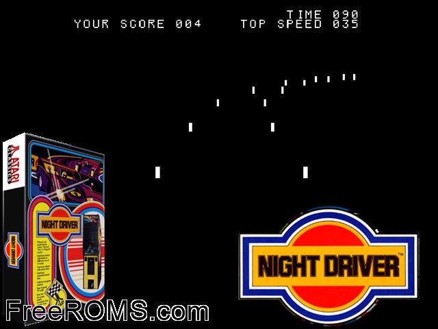 Night Driver MAME game showing 3D box cover and gameplay screenshot