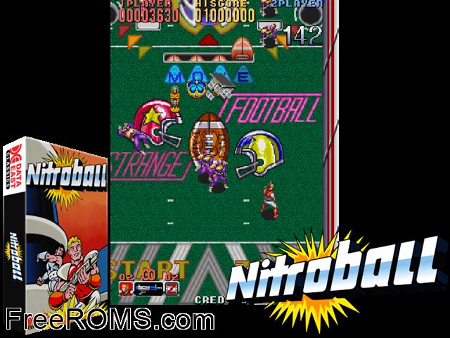 Nitro Ball (US) MAME game showing 3D box cover and gameplay screenshot