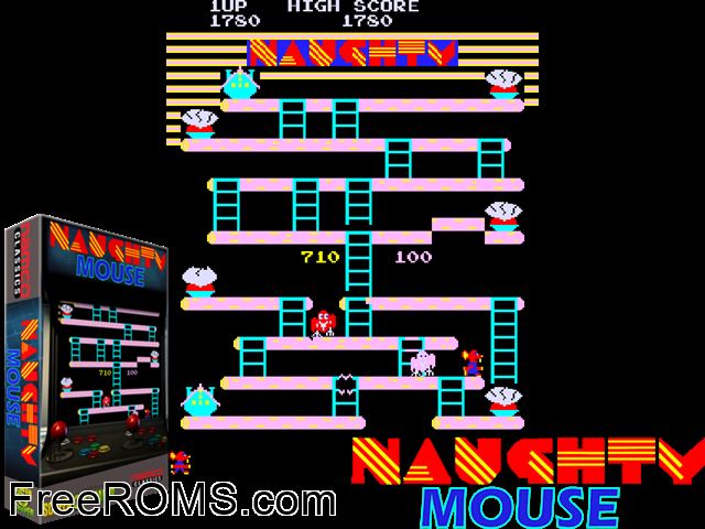 Naughty Mouse (set 2) MAME game showing 3D box cover and gameplay screenshot