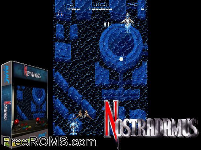 Nostradamus MAME game showing 3D box cover and gameplay screenshot