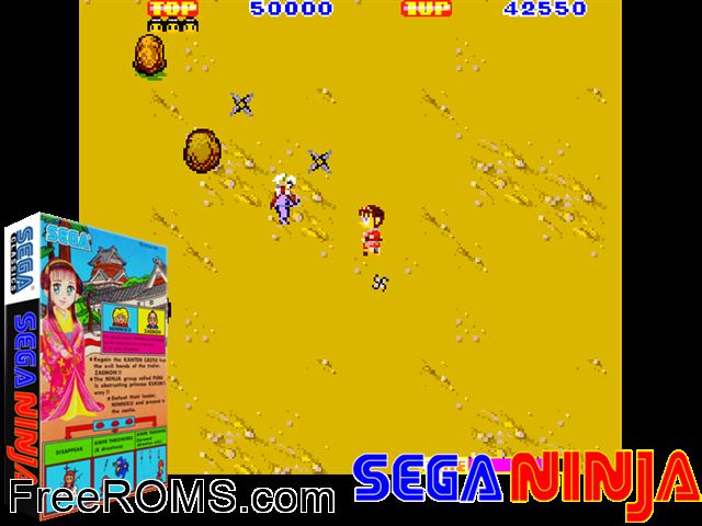 Ninja Princess (128k Ver.) MAME game showing 3D box cover and gameplay screenshot