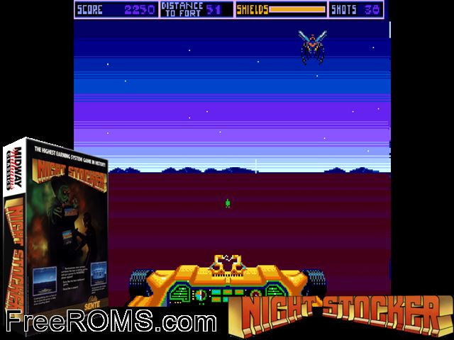 Night Stocker MAME game showing 3D box cover and gameplay screenshot