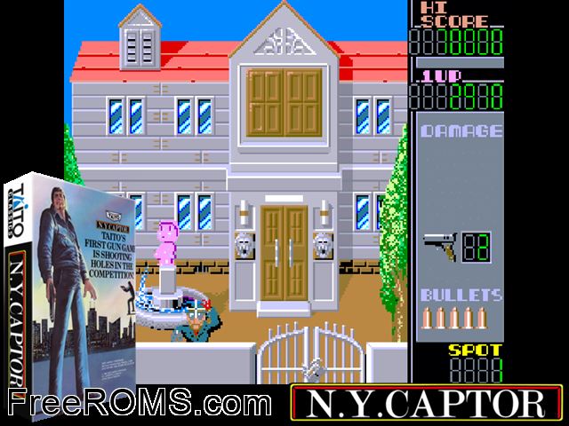 N.Y. Captor MAME game showing 3D box cover and gameplay screenshot