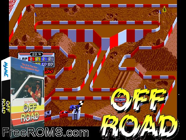 Ironman Stewart's Super Off-Road MAME game showing 3D box cover and gameplay screenshot