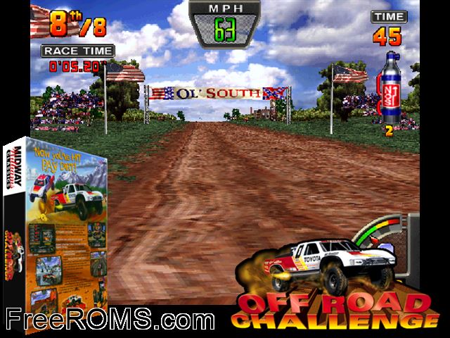 Off Road Challenge MAME game showing 3D box cover and gameplay screenshot