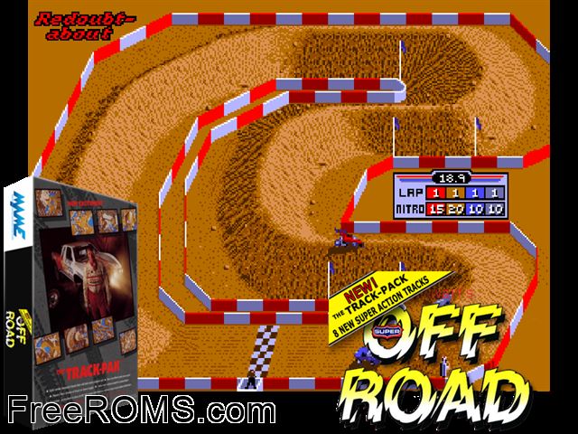 Ironman Stewart's Super Off-Road Track Pack MAME game showing 3D box cover and gameplay screenshot
