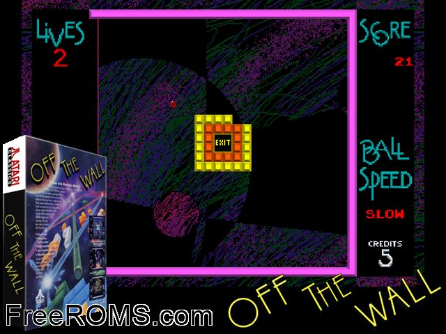 Off the Wall (2-player cocktail) MAME game showing 3D box cover and gameplay screenshot