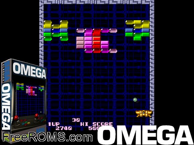 Omega MAME game showing 3D box cover and gameplay screenshot