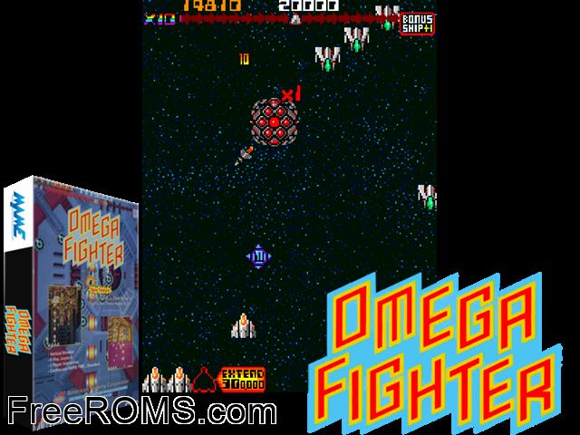 Omega Fighter Special MAME game showing 3D box cover and gameplay screenshot