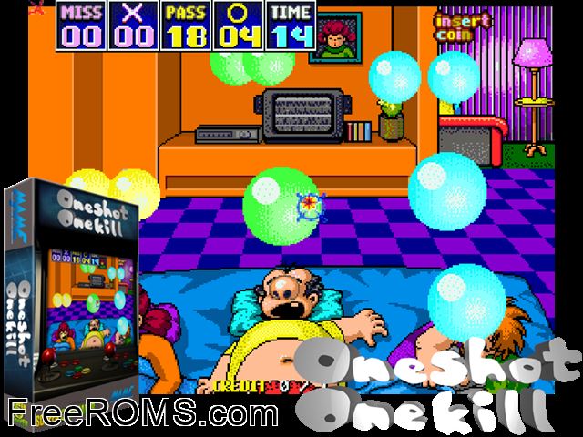 One Shot One Kill MAME game showing 3D box cover and gameplay screenshot