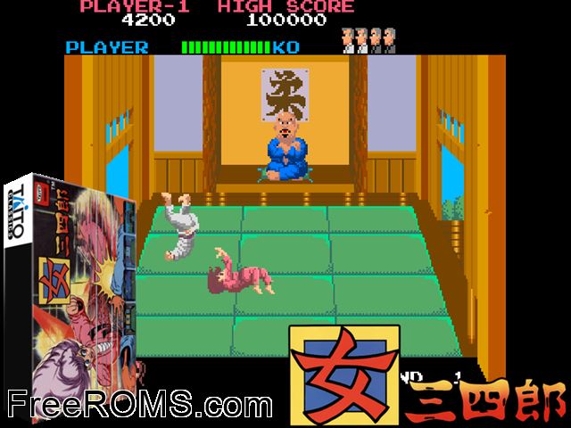 Onna Sansirou - Typhoon Gal (set 1) MAME game showing 3D box cover and gameplay screenshot