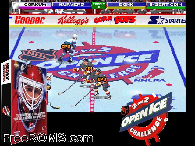 2 On 2 Open Ice Challenge (rev 1.21) MAME game showing 3D box cover and gameplay screenshot