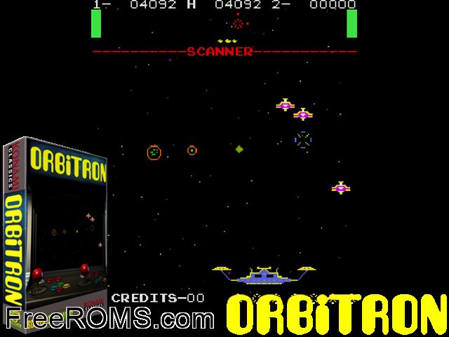 Orbitron MAME game showing 3D box cover and gameplay screenshot