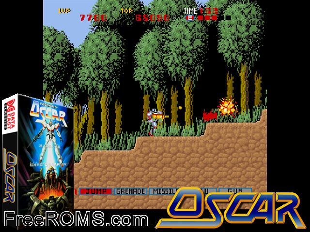 Psycho-Nics Oscar (Japan revision 2) MAME game showing 3D box cover and gameplay screenshot