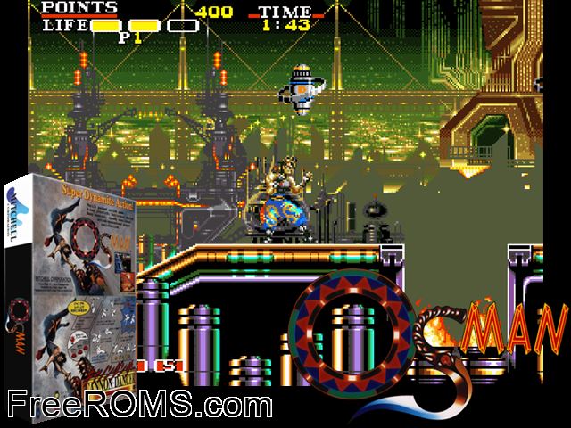 Osman (World) MAME game showing 3D box cover and gameplay screenshot