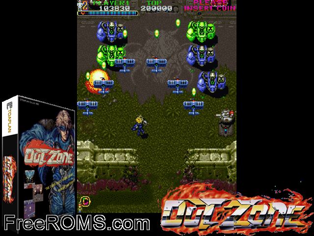 Out Zone (set 3, prototype?) MAME game showing 3D box cover and gameplay screenshot