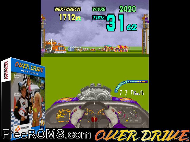 Over Drive MAME game showing 3D box cover and gameplay screenshot