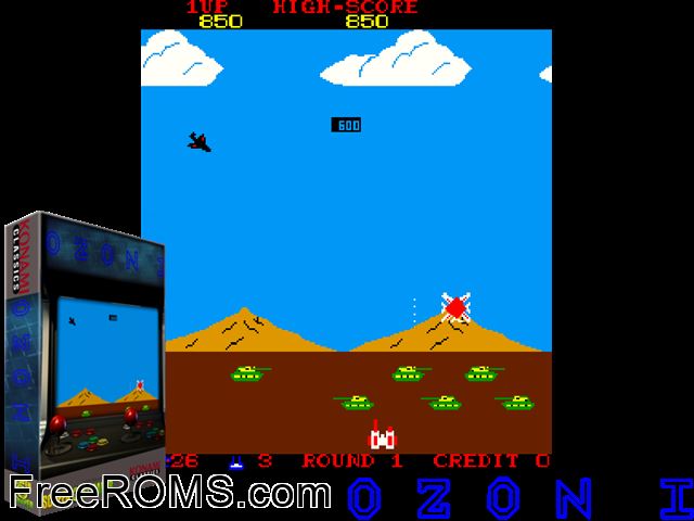 Ozon I MAME game showing 3D box cover and gameplay screenshot