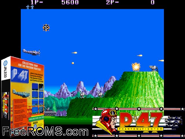 P-47 - The Phantom Fighter (World) MAME game showing 3D box cover and gameplay screenshot