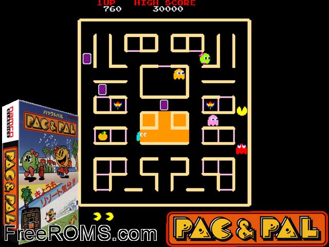 Pac and Pal MAME game showing 3D box cover and gameplay screenshot