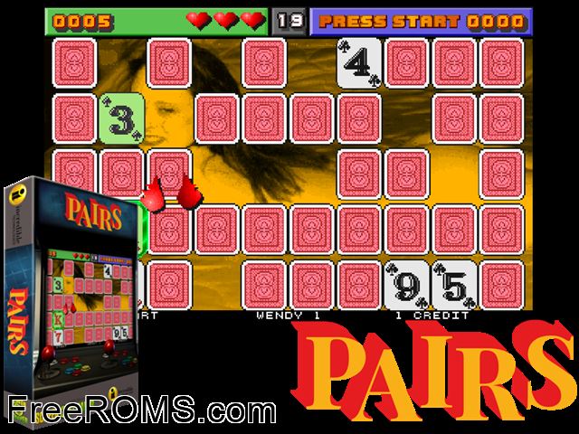 Pairs (09/07/94) MAME game showing 3D box cover and gameplay screenshot