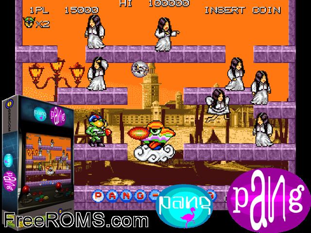 Pang Pang MAME game showing 3D box cover and gameplay screenshot