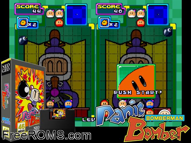 Panic Bomber MAME game showing 3D box cover and gameplay screenshot